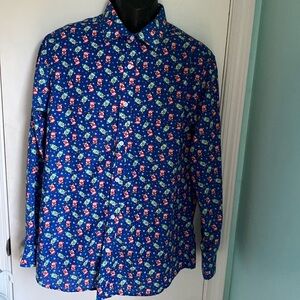 Simon Banks Christmas penguin long sleeve dress shirt VGUC